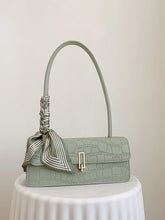 Bow Decor Skinny Scarf Decor Crocodile Embossed Flap Square Bag shein
